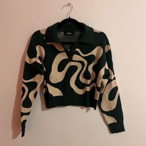 Cider Forest Green and Cream Knit Crop Sweater